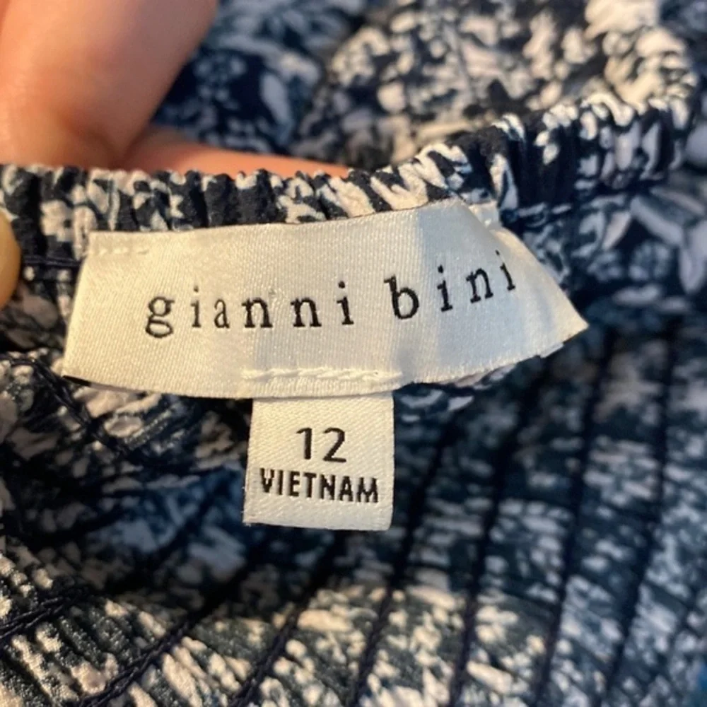 Gianni Bini‎ Floral Tie Front Peplum Top Navy White Sleeveless Size 12